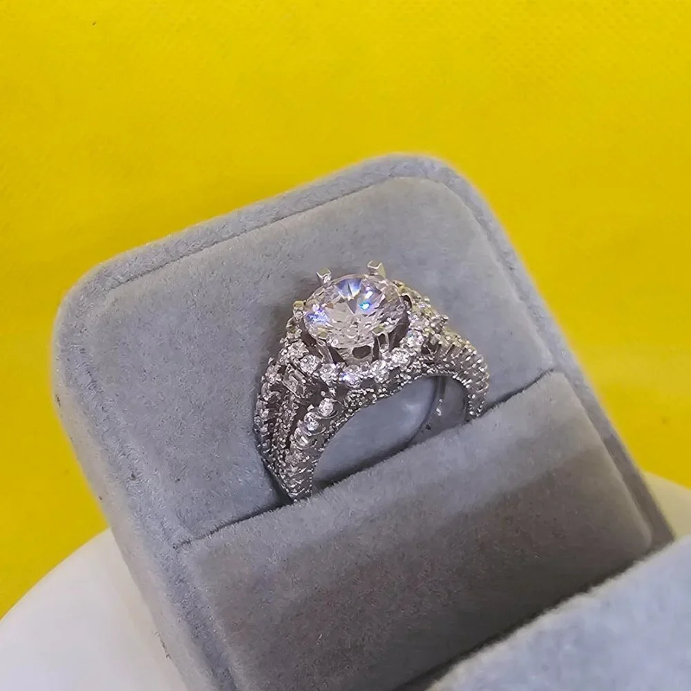 Exquisite 3CT Micro Pave Statement Ring • 18K White Gold EP • Brilliant Sparkle